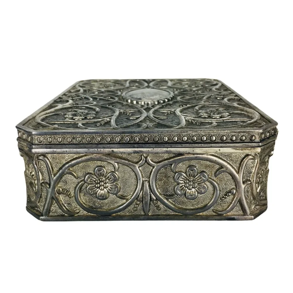Vintage 70s Godinger Silver Plated Red Velvet Lined Jewelry Trinket Box 9